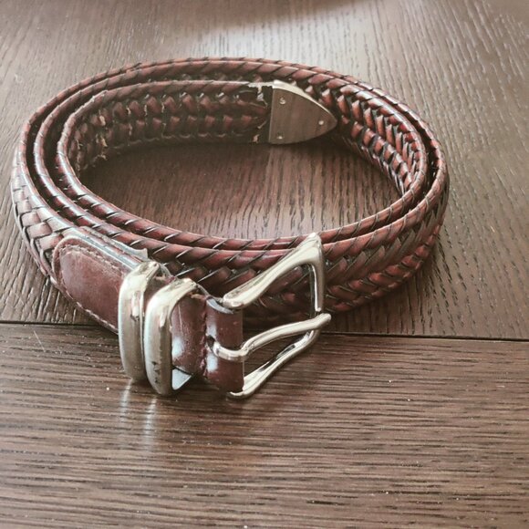 Leather Belt by Perry Ellis in a woven design with a belt buckle in Silver - Picture 1 of 6